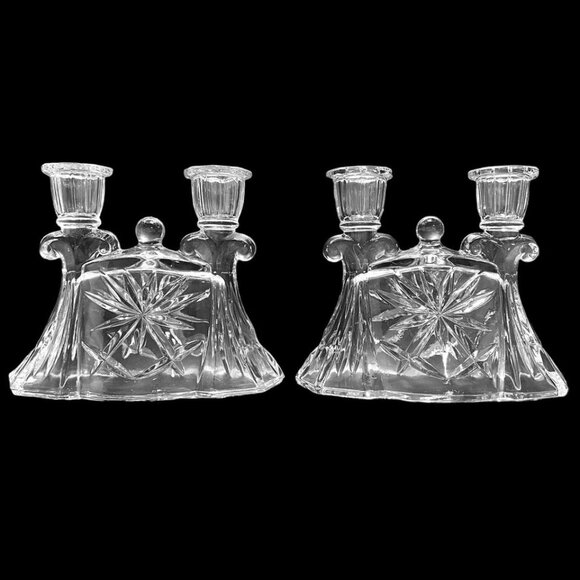 Vintage 1950s Anchor Hocking Prescut Double Taper Candle Holders Set (2) Glass - Picture 2 of 7